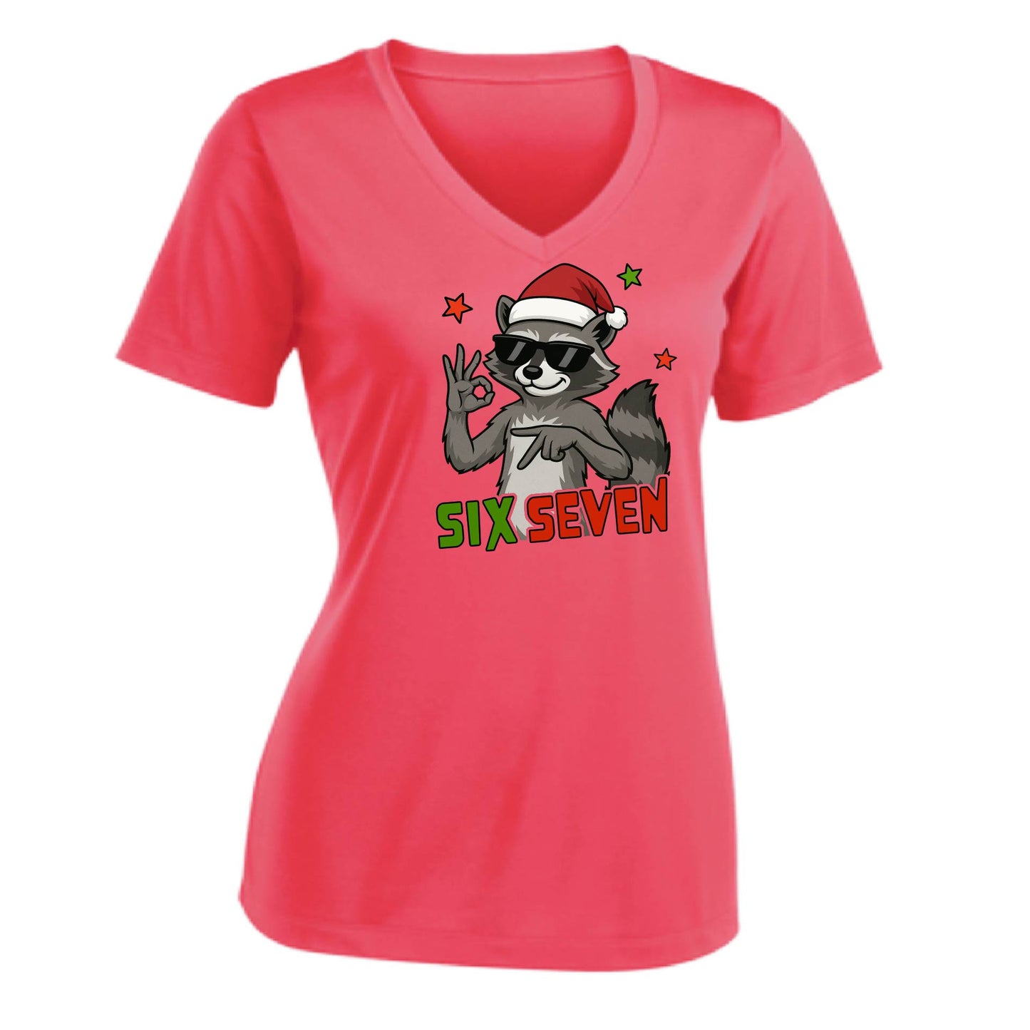67 Raccoon | Women's Short Sleeve V-Neck Performance T-Shirts | 100% Polyester