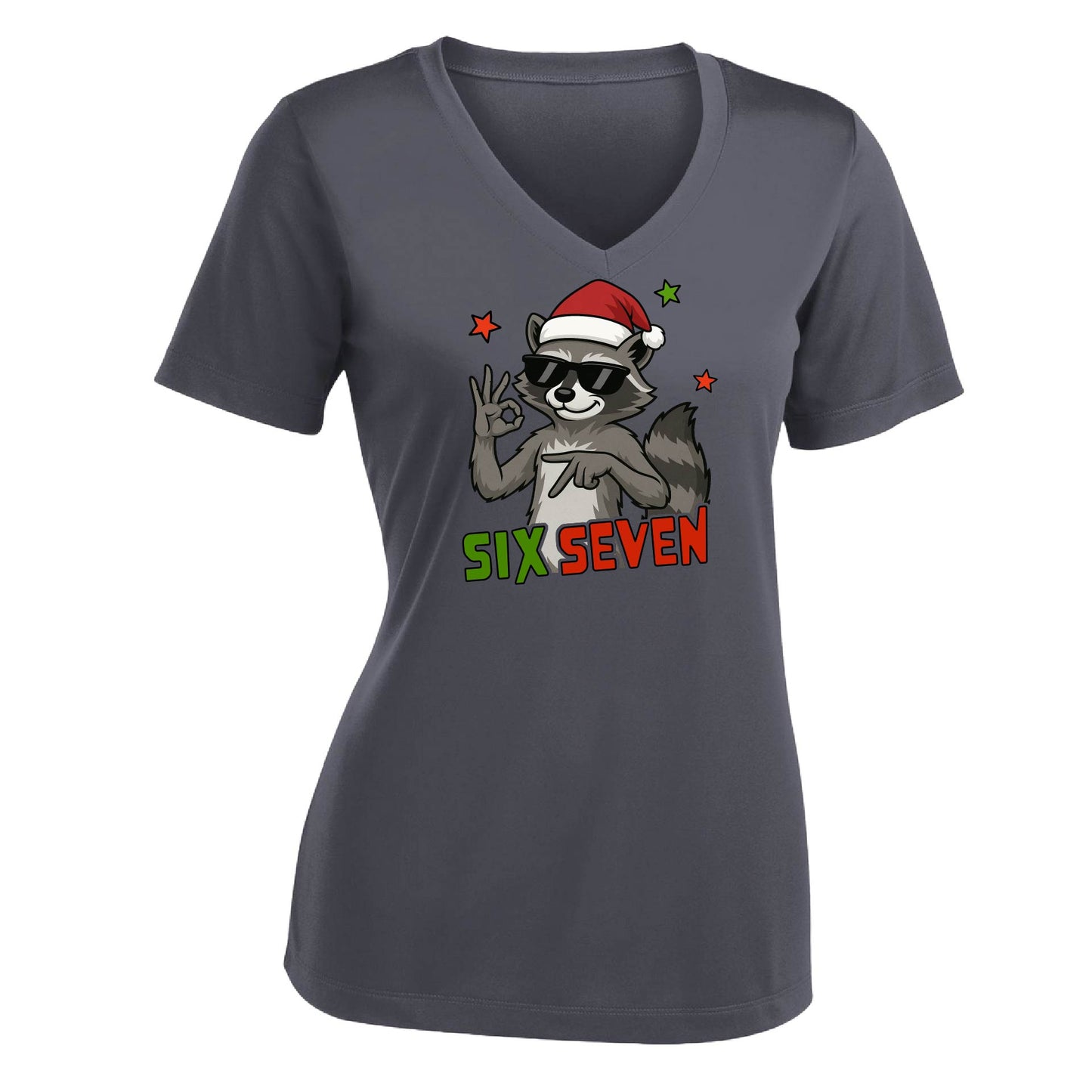 67 Raccoon | Women's Short Sleeve V-Neck Performance T-Shirts | 100% Polyester