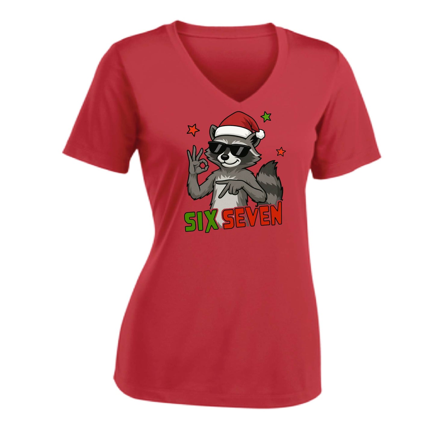67 Raccoon | Women's Short Sleeve V-Neck Performance T-Shirts | 100% Polyester