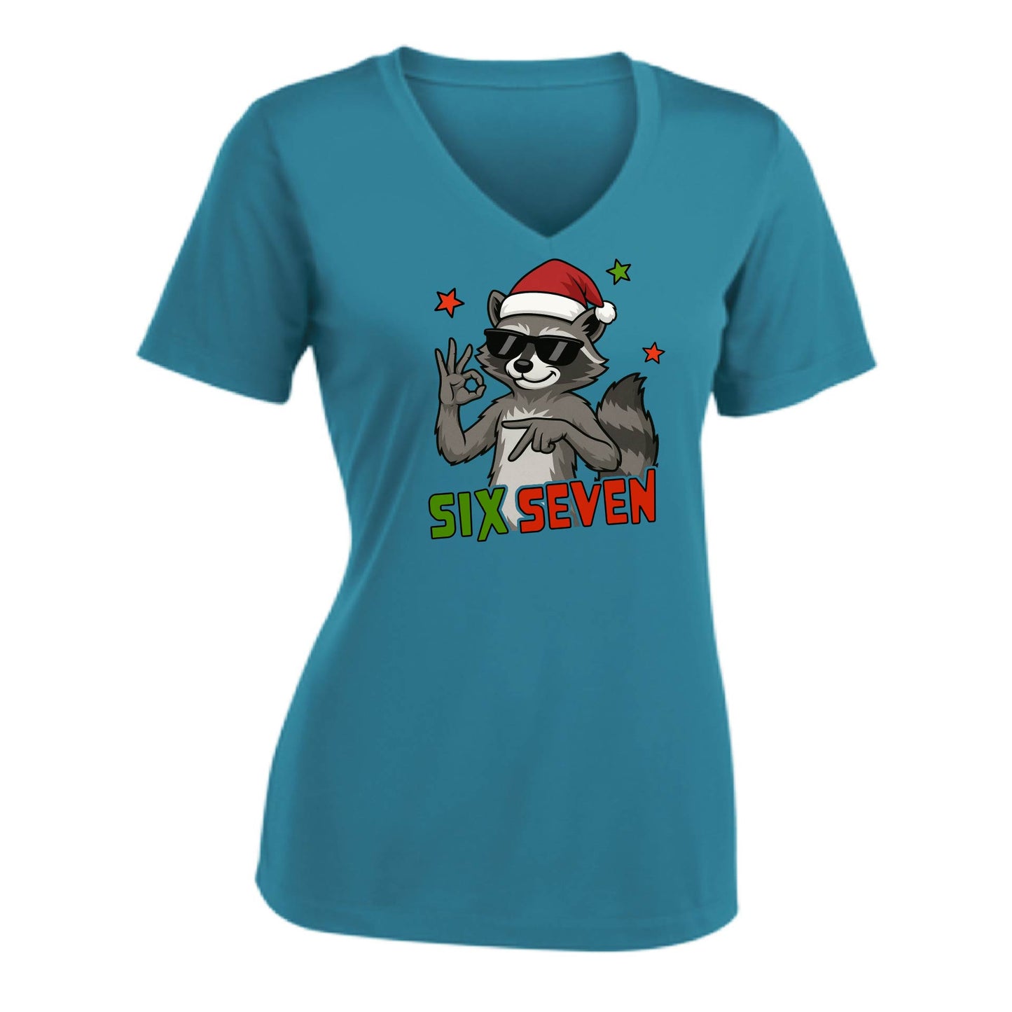 67 Raccoon | Women's Short Sleeve V-Neck Performance T-Shirts | 100% Polyester