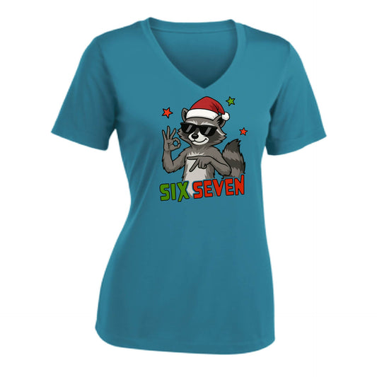 67 Raccoon | Women's Short Sleeve V-Neck Performance T-Shirts | 100% Polyester