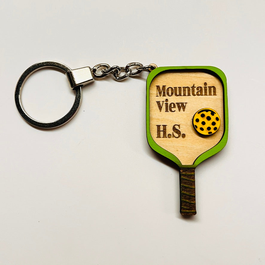 Set of 10 Mountain View Custom Pickleball Paddle Keychain, Personalized Balsa Wood Keychain, Pickleball Player Gift, Pickleball Team Gift, Paddle Bag Charm