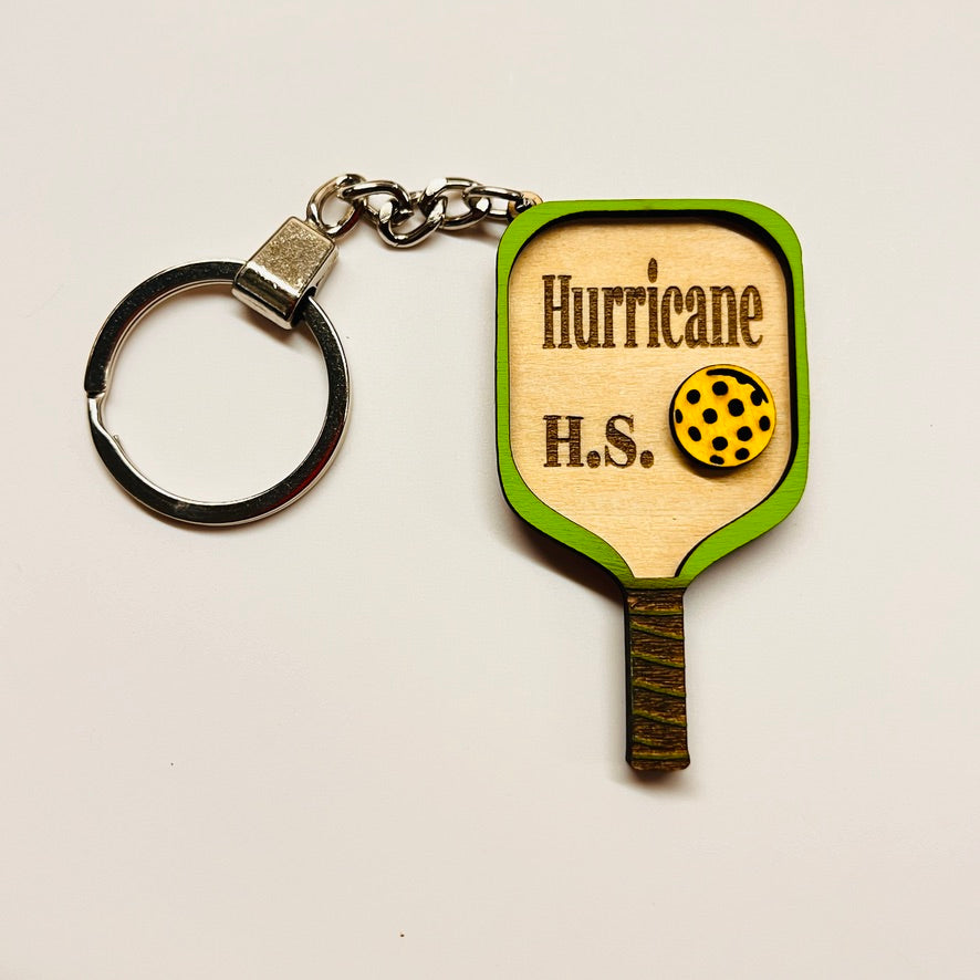 Set of 10 Hurricane Custom Pickleball Paddle Keychain, Personalized Balsa Wood Keychain, Pickleball Player Gift, Pickleball Team Gift, Paddle Bag Charm