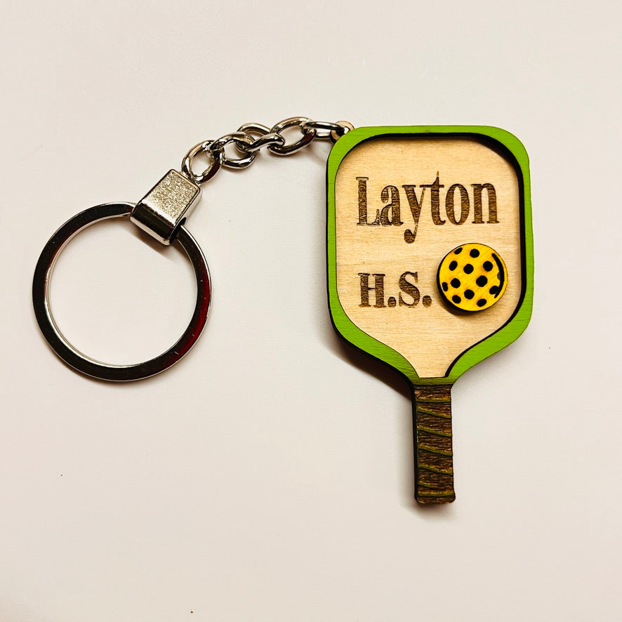 Set of 10 Layton Custom Pickleball Paddle Keychain, Personalized Balsa Wood Keychain, Pickleball Player Gift, Pickleball Team Gift, Paddle Bag Charm