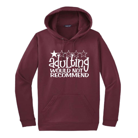 Adulting 1 Star Would Not Recommend | Unisex Hoodie Athletic Sweatshirt | 50% Cotton/50% Polyester