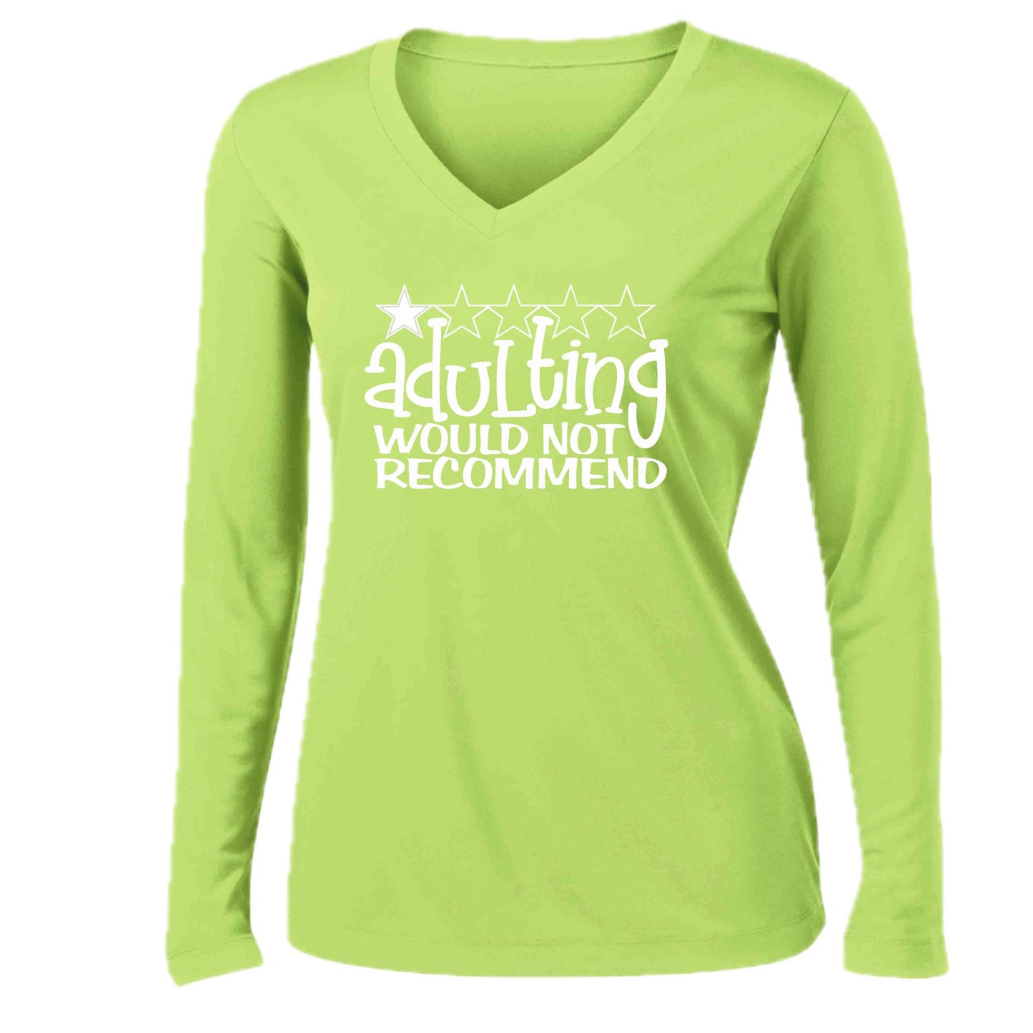 Adulting 1 Star Would Not Recommend | Women’s Long Sleeve V-Neck Performance T-Shirt | 100% Polyester