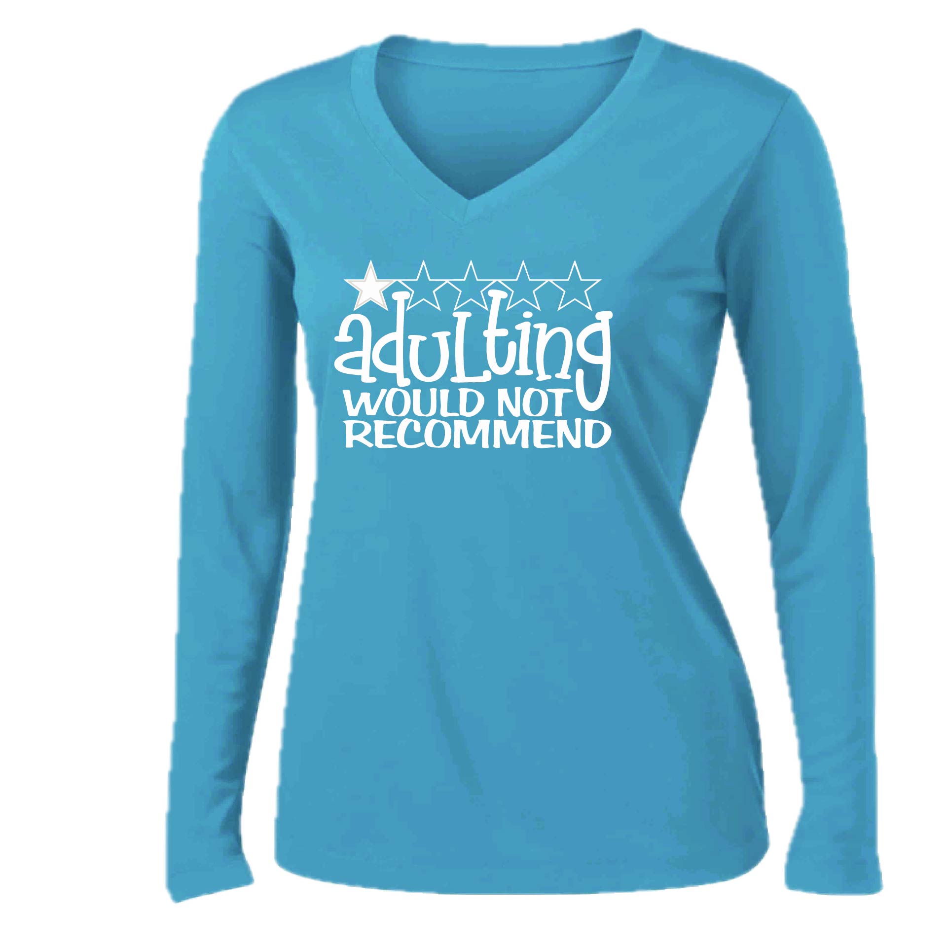 Adulting 1 Star Would Not Recommend | Women’s Long Sleeve V-Neck Performance T-Shirt | 100% Polyester
