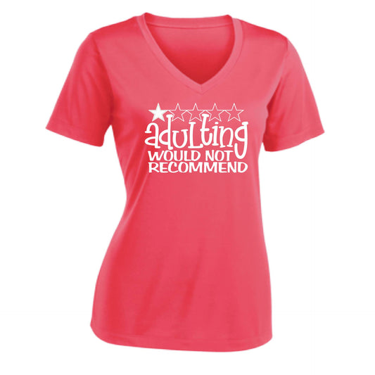 Adulting 1 Star Would Not Recommend | Women's Short Sleeve V-Neck Performance T-Shirts | 100% Polyester
