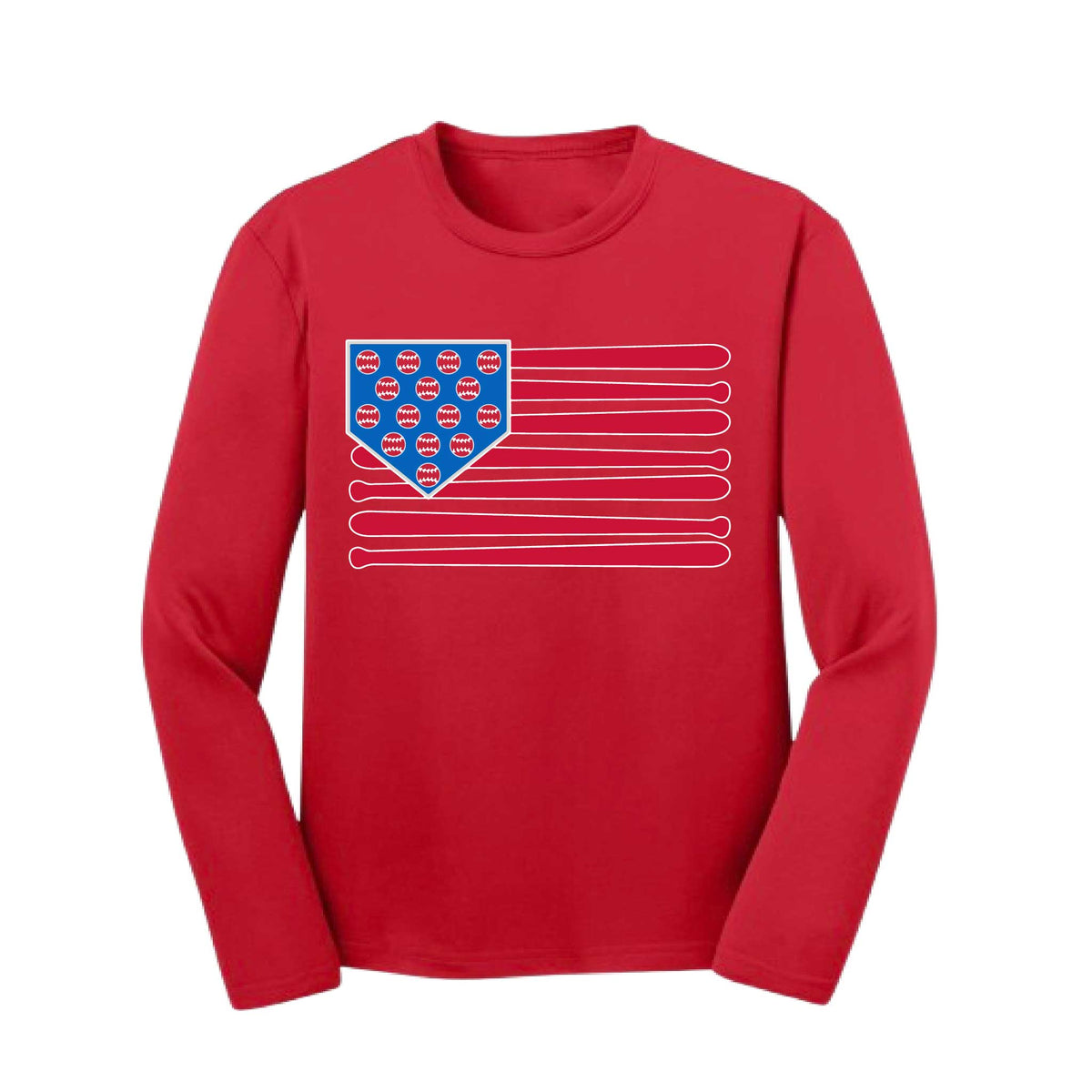 Baseball Flag | Youth Long Sleeve Baseball Performance T-Shirts | 100% Polyester