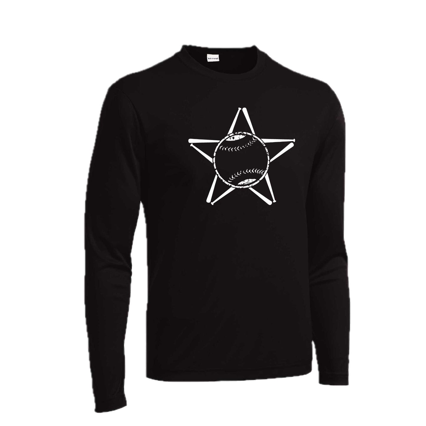 Baseball Star | Men's Long Sleeve Athletic Baseball Performance T-Shirt | 100% Polyester