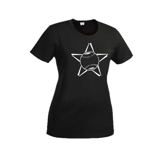 Baseball Star | Women’s Short Sleeve Crewneck Baseball T-Shirts | 100% Polyester