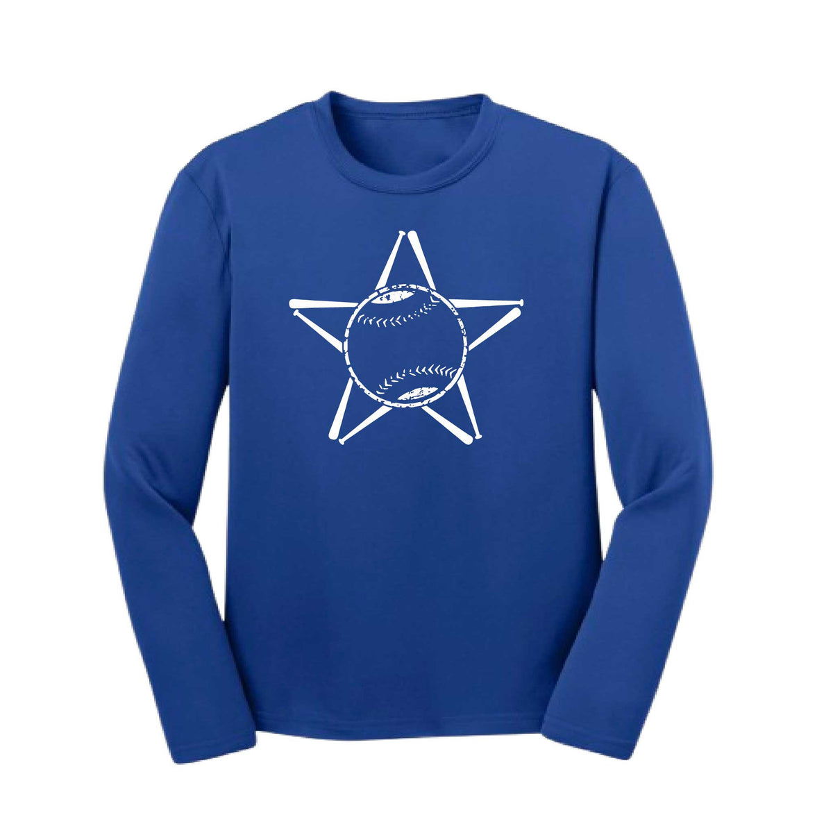Baseball Star | Youth Long Sleeve Baseball Performance T-Shirts | 100% Polyester