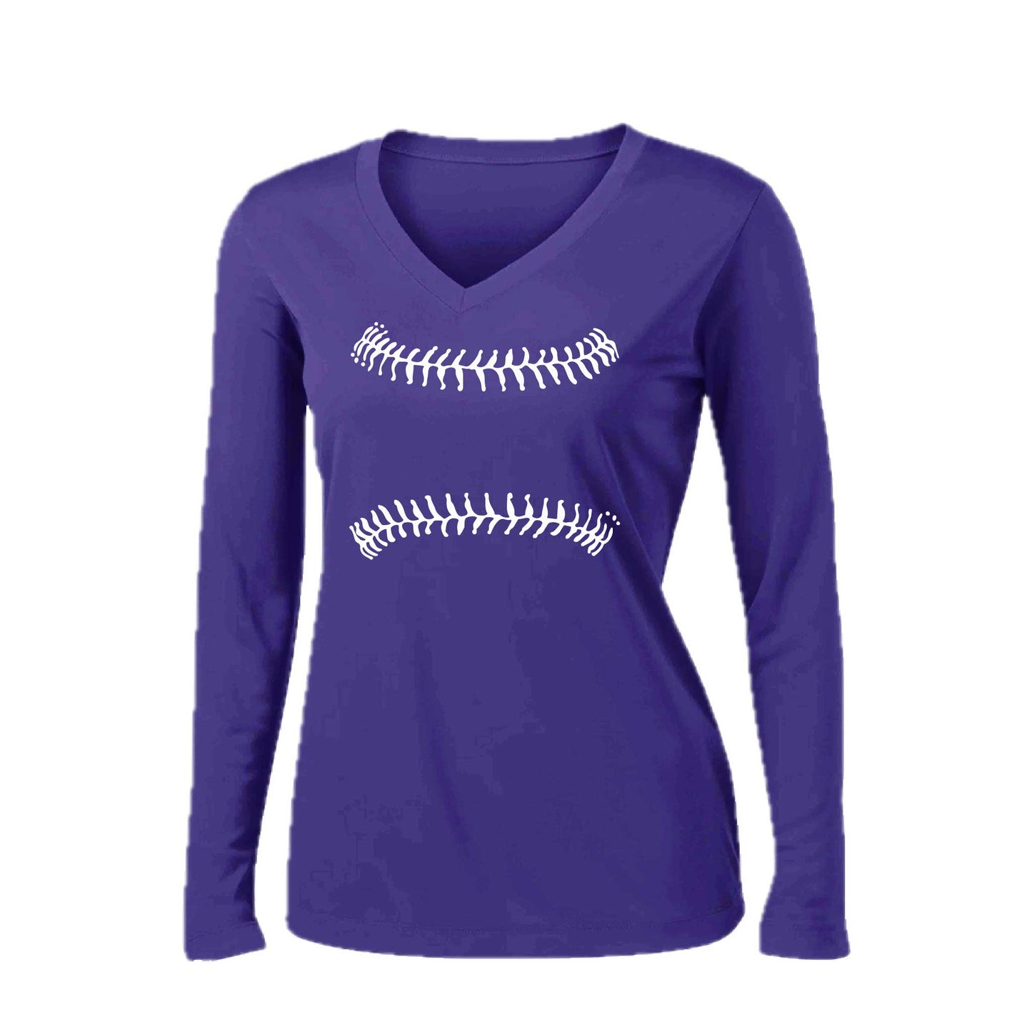 Baseball Stitches | Women’s Long Sleeve V-Neck Baseball Performance T-Shirt | 100% Polyester