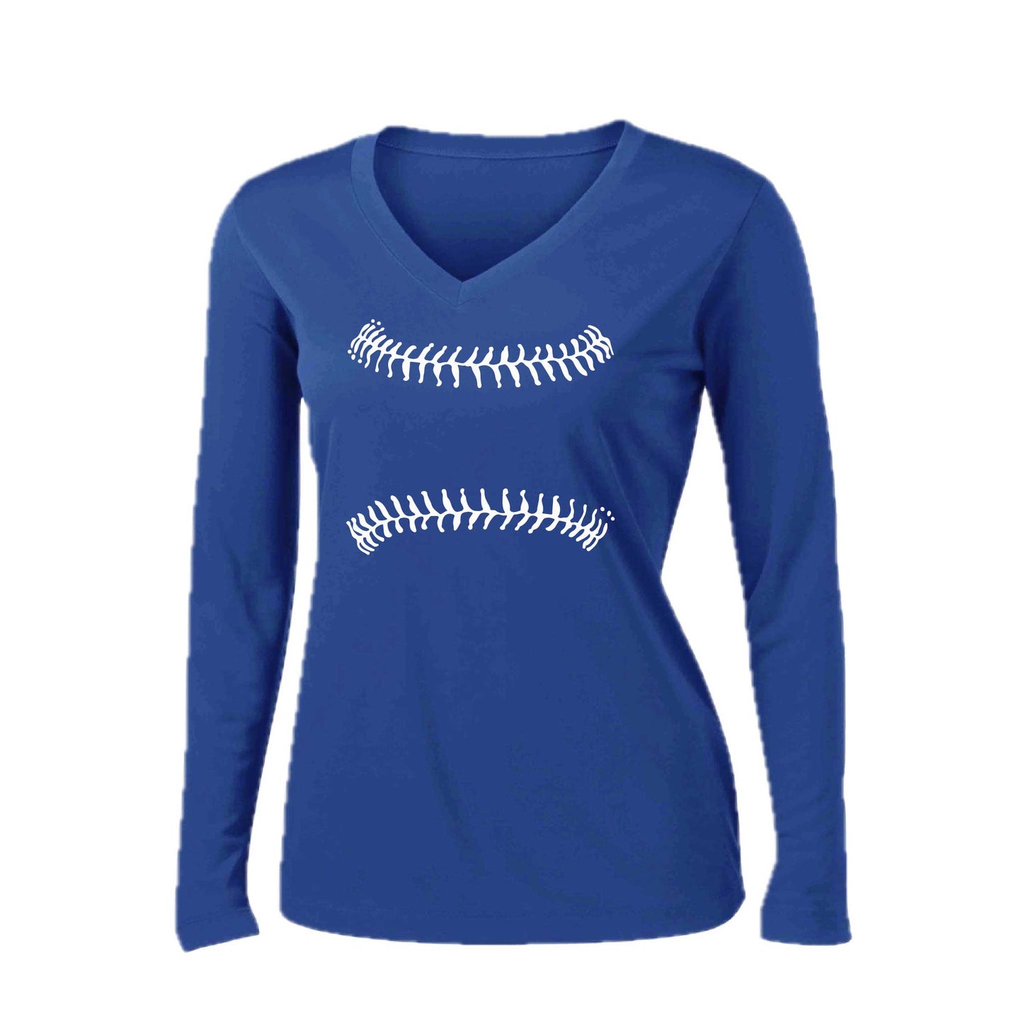 Baseball Stitches | Women’s Long Sleeve V-Neck Baseball Performance T-Shirt | 100% Polyester
