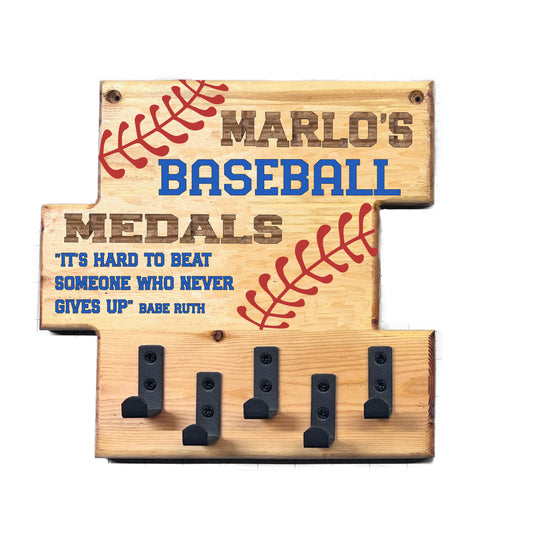 Custom Baseball "It's Hard to Beat Someone Who Never Gives Up" Trophy Display Rack | Sports Tournament Award Hanger