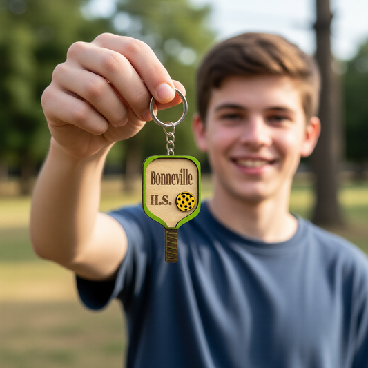 Set of 10 Bonneville Custom Pickleball Paddle Keychain, Personalized Balsa Wood Keychain, Pickleball Player Gift, Pickleball Team Gift, Paddle Bag Charm