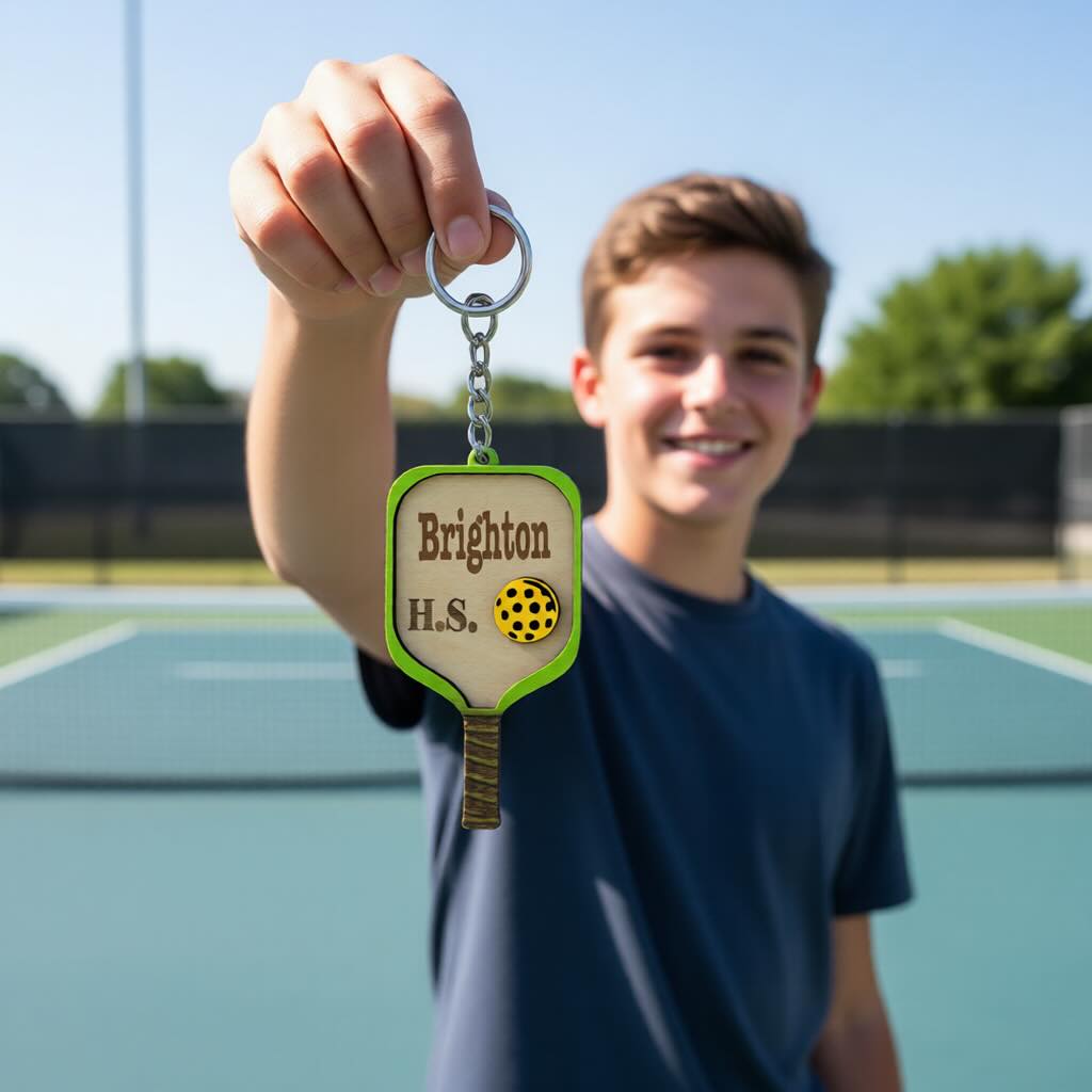 Set of 10 Brighton Custom Pickleball Paddle Keychain Personalized Balsa Wood Keychain Pickleball Player Gift Pickleball Team Gift Paddle Bag Charm