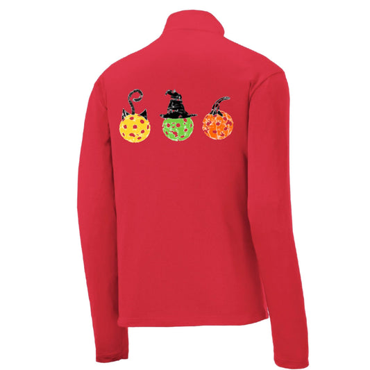 Cat Witch Pumpkin | Men's 1/4 Zip Long Sleeve Pullover Athletic Performance Shirt | 100% Polyester