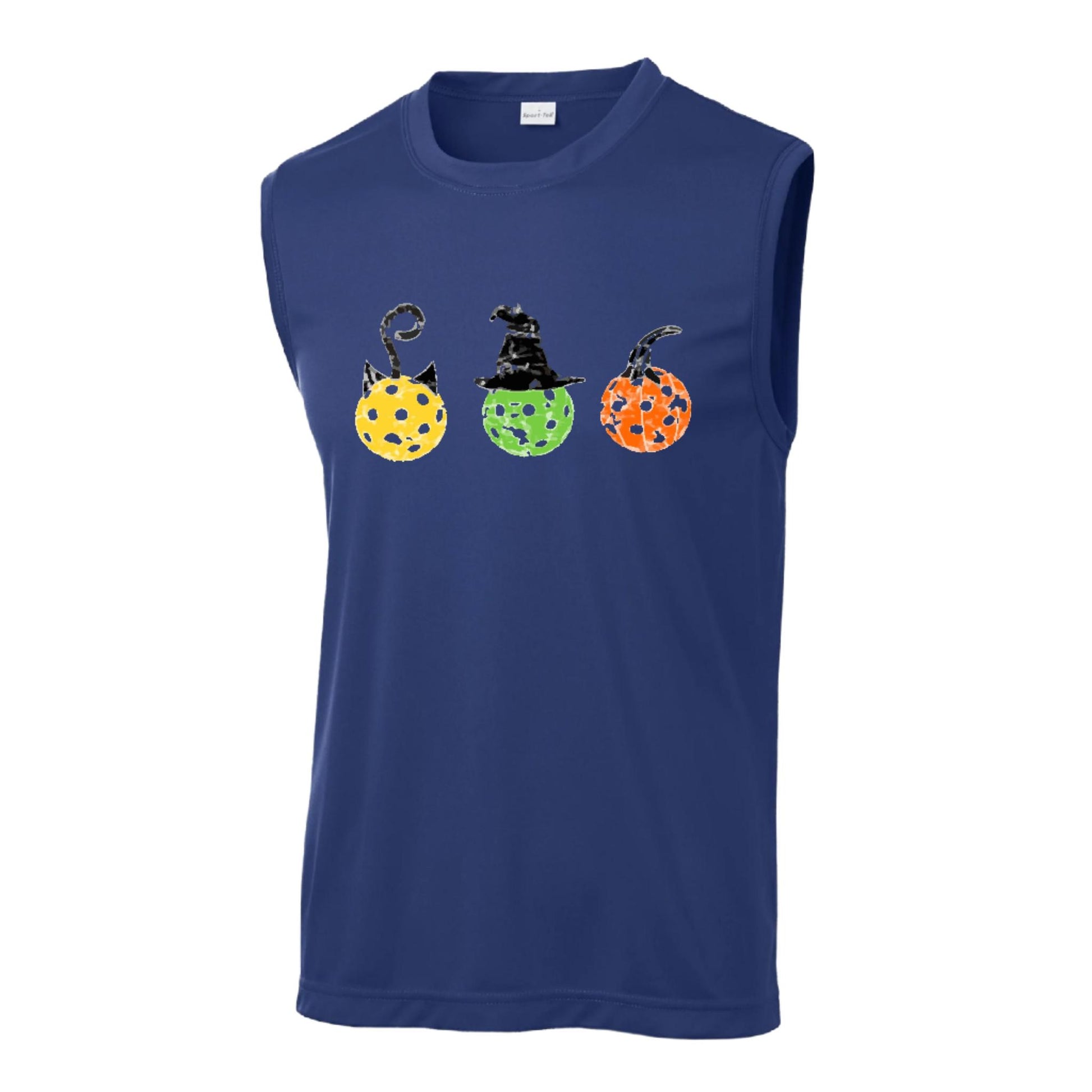 Cat Witch Pumpkin | Men's Sleeveless Athletic Performance T-Shirt | 100% Polyester