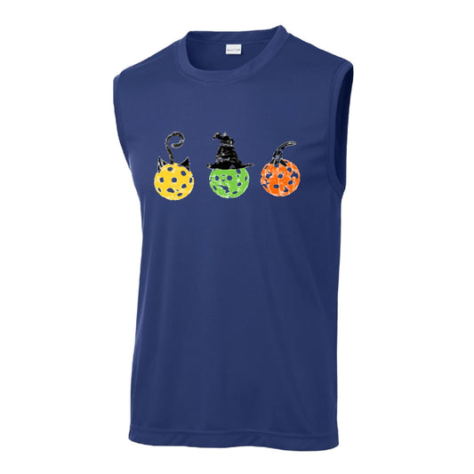Cat Witch Pumpkin | Men's Sleeveless Athletic Performance T-Shirt | 100% Polyester
