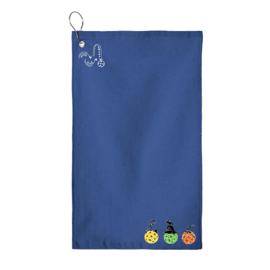 Cat Witch Pumpkin | Pickleball Court Towels | Grommeted 100% Cotton Terry Velour