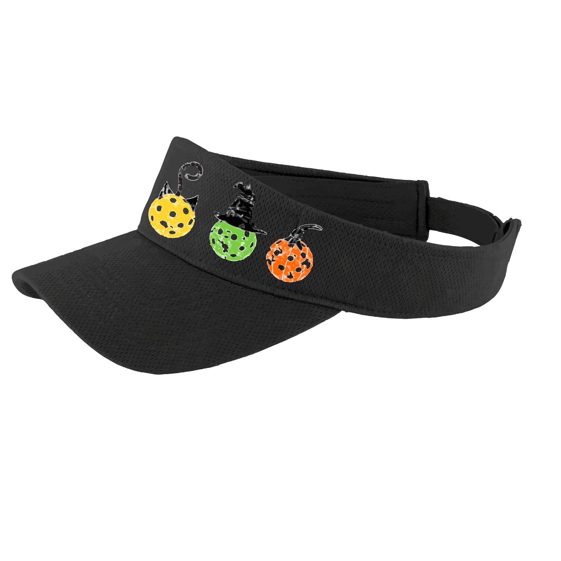 Cat Witch Pumpkin | Pickleball Visors | Moisture Wicking 100% Polyester