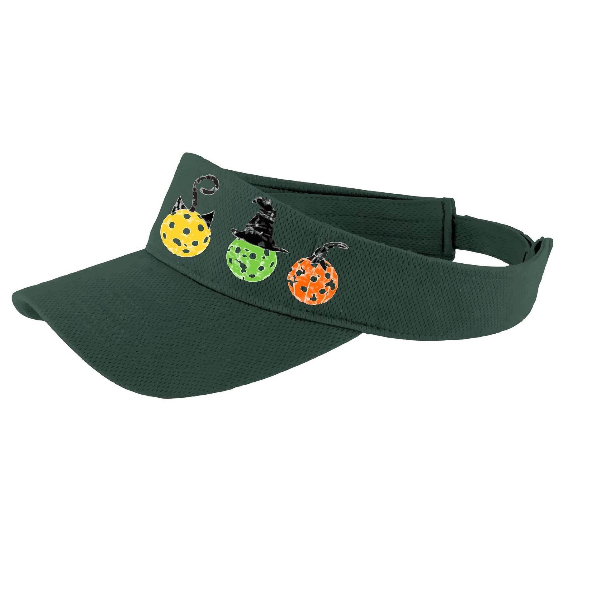 Cat Witch Pumpkin | Pickleball Visors | Moisture Wicking 100% Polyester