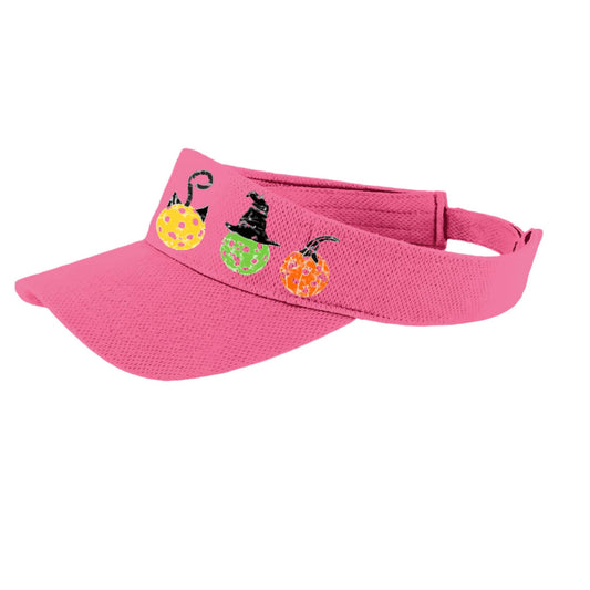 Cat Witch Pumpkin | Pickleball Visors | Moisture Wicking 100% Polyester