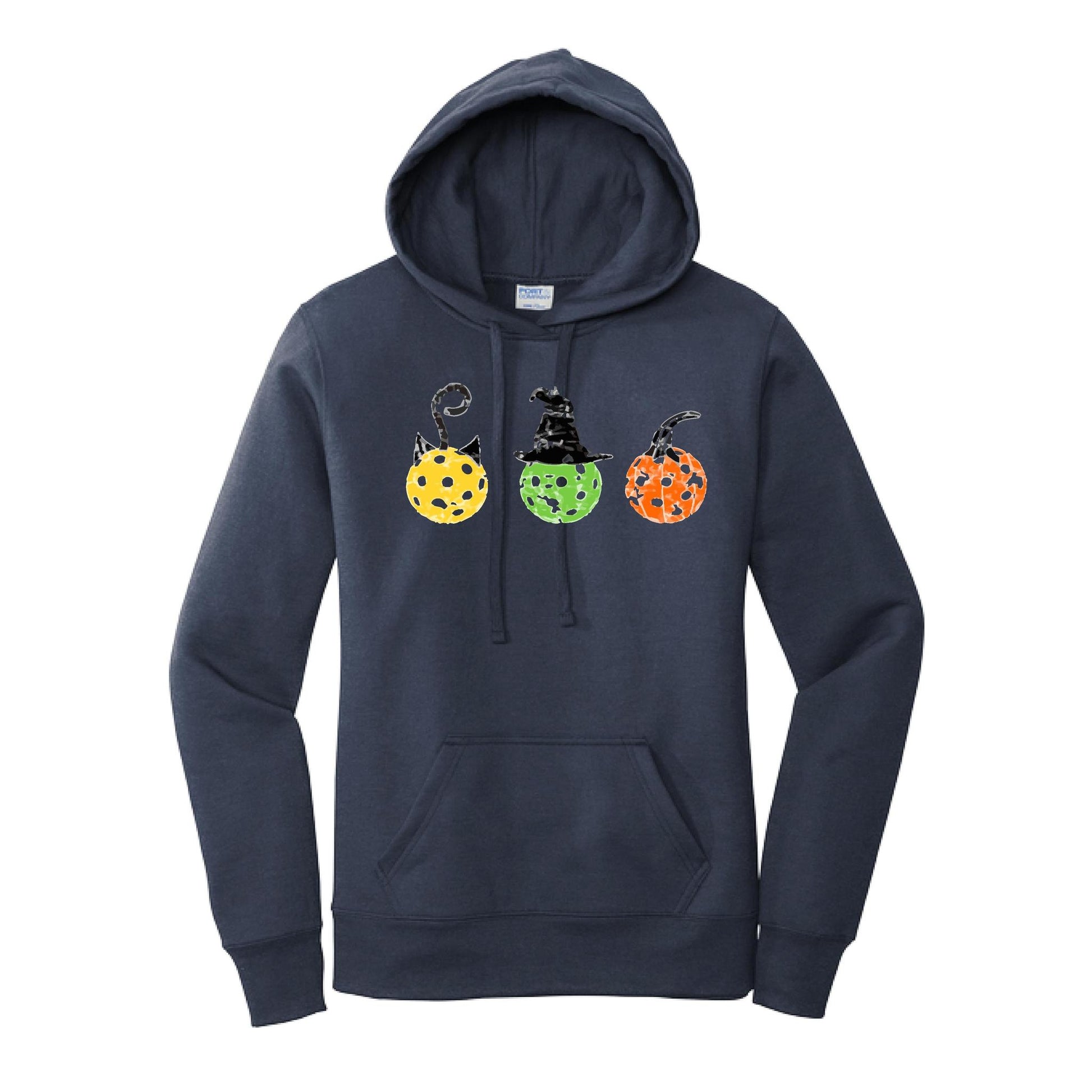 Cat Witch Pumpkin | Women’s Fitted Hoodie Pickleball Sweatshirt | 50% Cotton 50% Poly Fleece