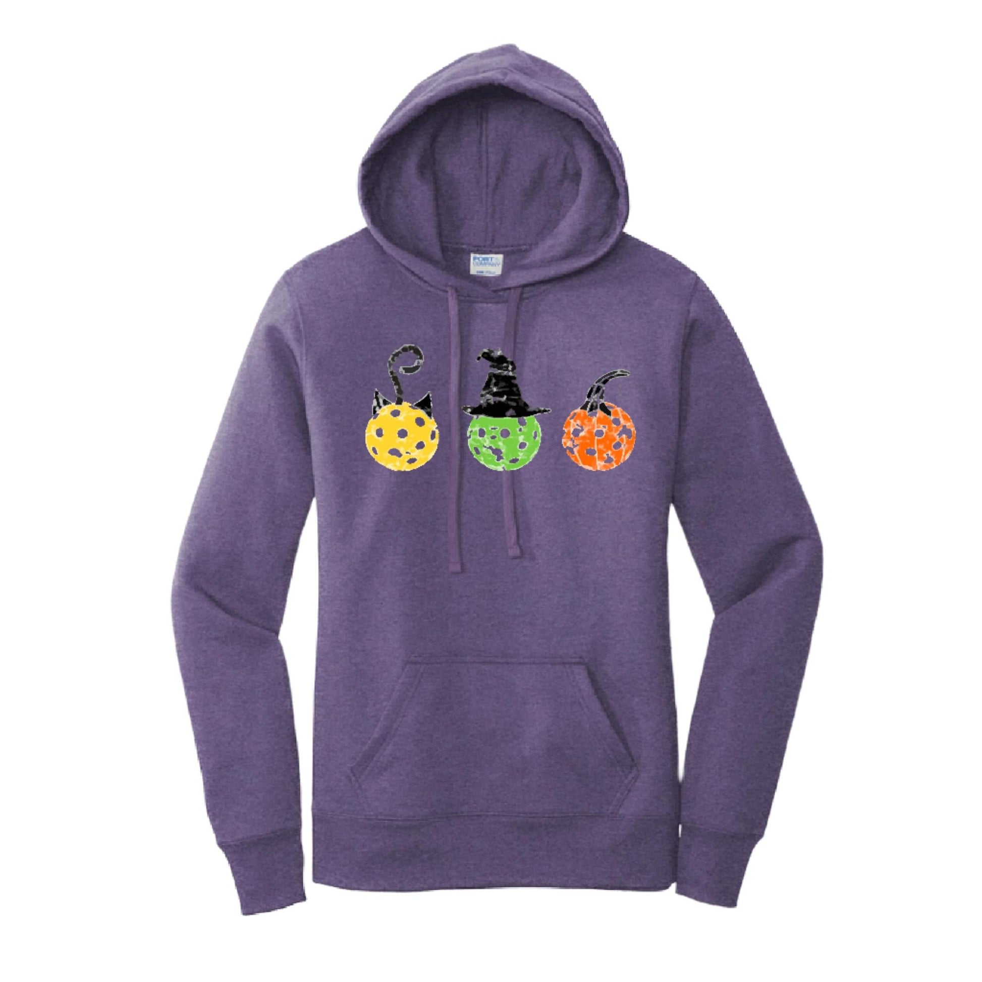 Cat Witch Pumpkin | Women’s Fitted Hoodie Pickleball Sweatshirt | 50% Cotton 50% Poly Fleece