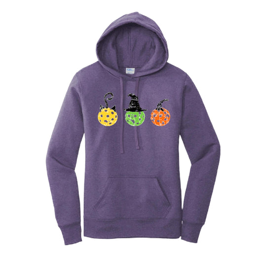 Cat Witch Pumpkin | Women’s Fitted Hoodie Pickleball Sweatshirt | 50% Cotton 50% Poly Fleece
