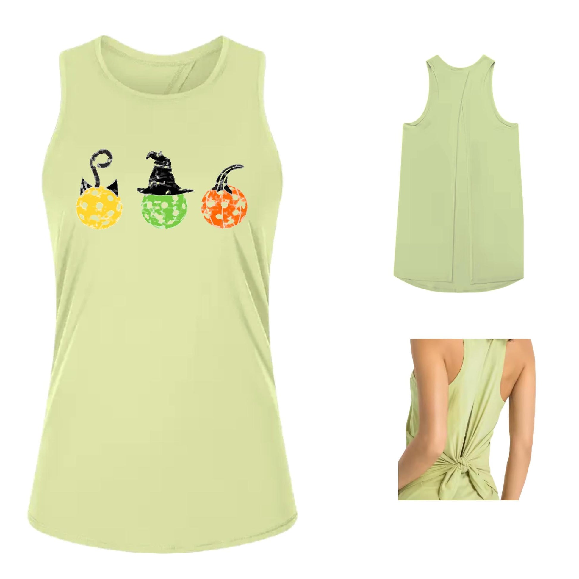 Cat Witch Pumpkin | Women's Split Back or Tied Back Pickleball Performance Tank | 80/20 Nylon Spandex Mix
