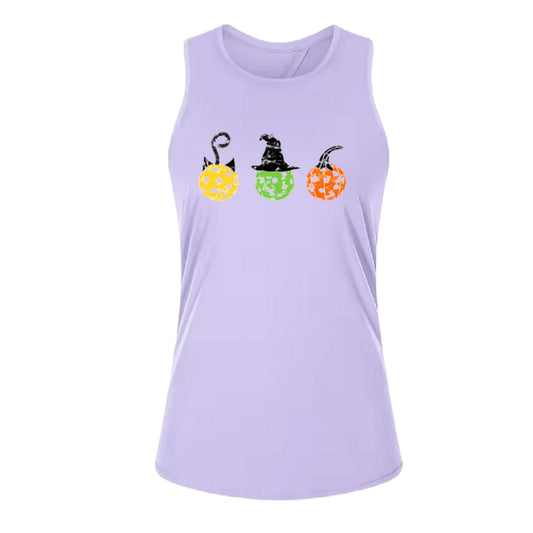 Cat Witch Pumpkin | Women's Split Back or Tied Back Pickleball Performance Tank | 80/20 Nylon Spandex Mix