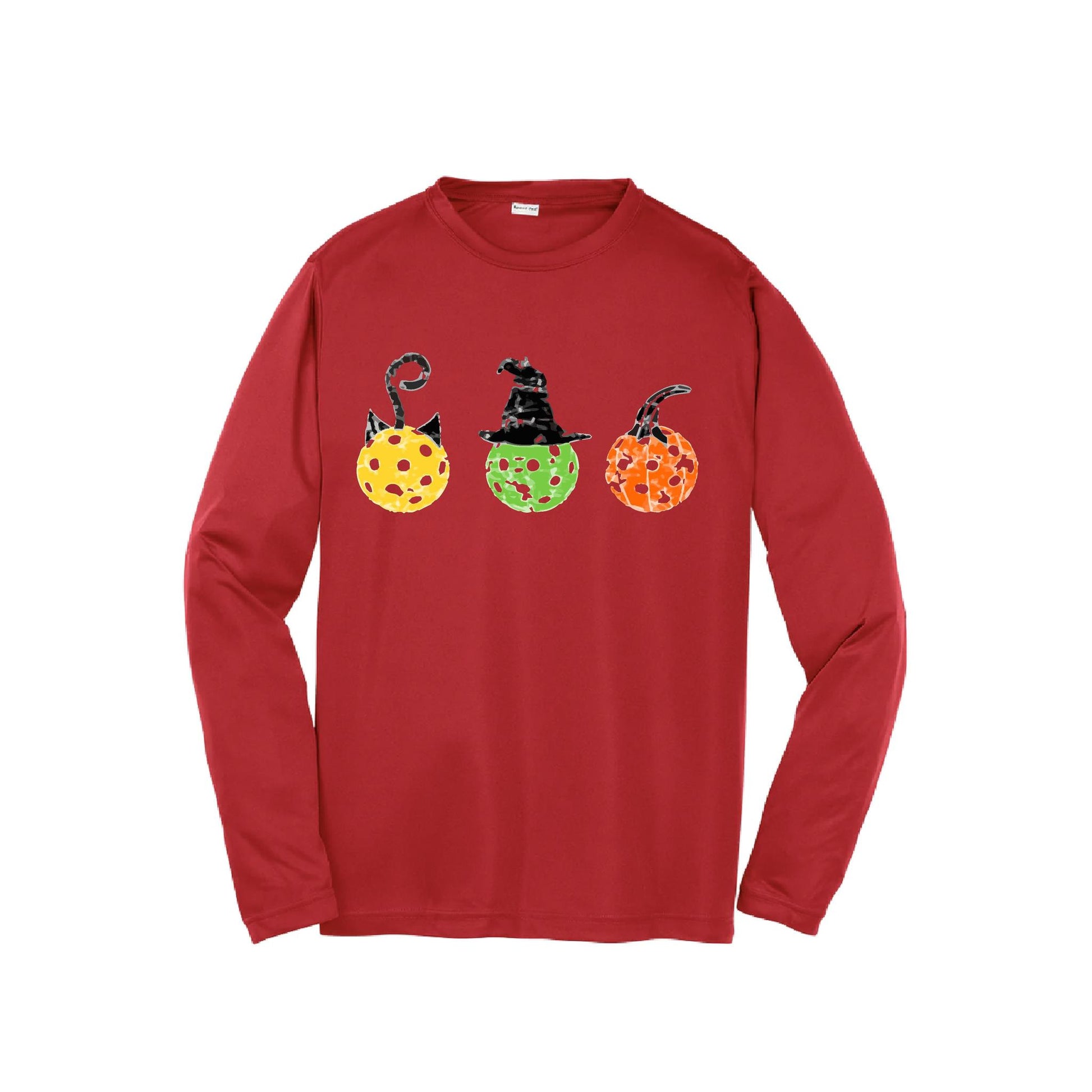 Cat Witch Pumpkin | Youth Long Sleeve Pickleball Performance T-Shirts | 100% Polyester