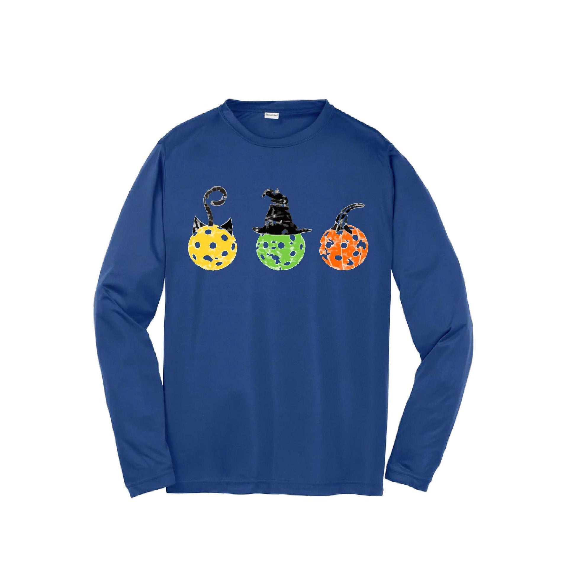 Cat Witch Pumpkin | Youth Long Sleeve Pickleball Performance T-Shirts | 100% Polyester