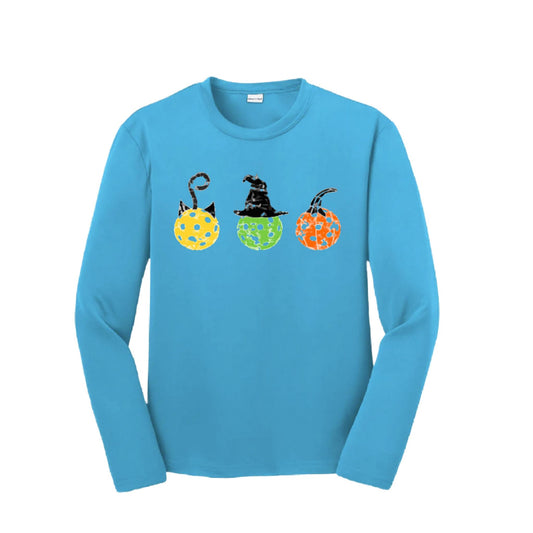 Cat Witch Pumpkin | Youth Long Sleeve Pickleball Performance T-Shirts | 100% Polyester