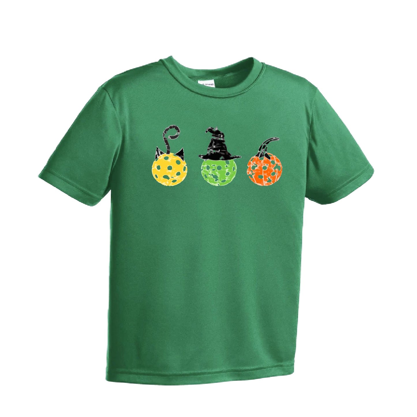 Cat Witch Pumpkin | Youth Short Sleeve Pickleball Performance T-Shirts | 100% Polyester