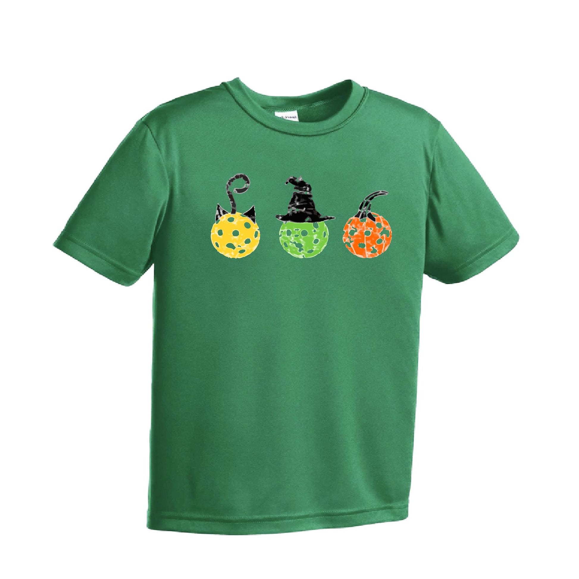 Cat Witch Pumpkin | Youth Short Sleeve Pickleball Performance T-Shirts | 100% Polyester
