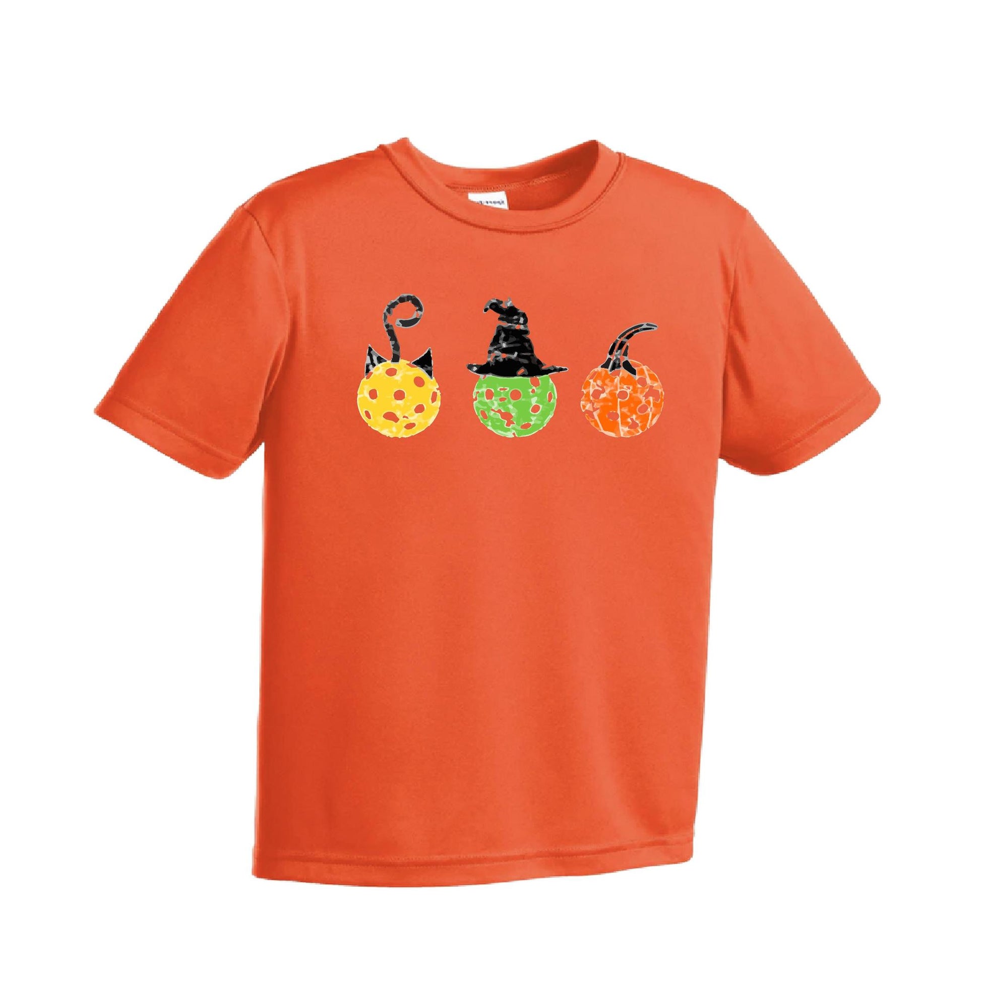 Cat Witch Pumpkin | Youth Short Sleeve Pickleball Performance T-Shirts | 100% Polyester