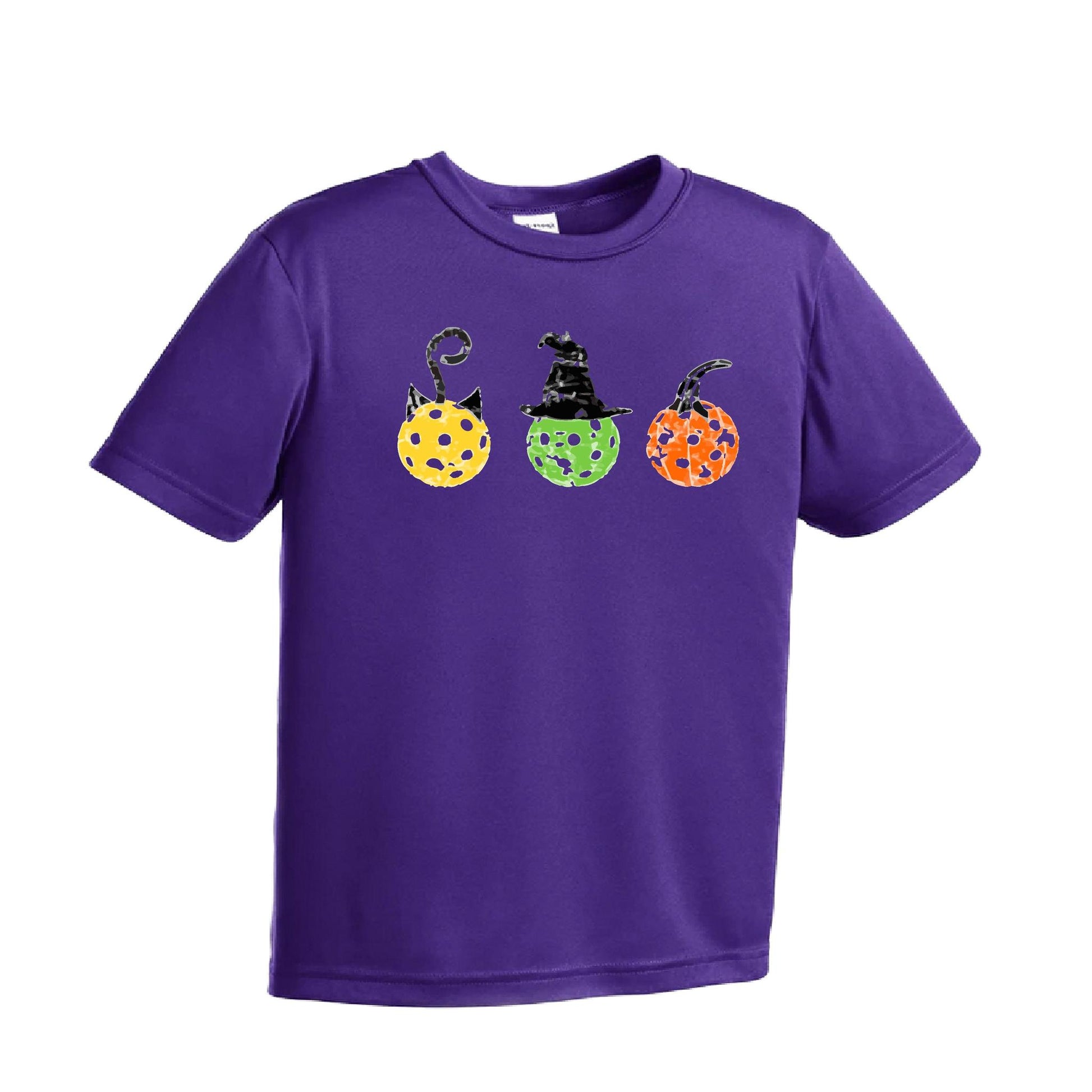Cat Witch Pumpkin | Youth Short Sleeve Pickleball Performance T-Shirts | 100% Polyester