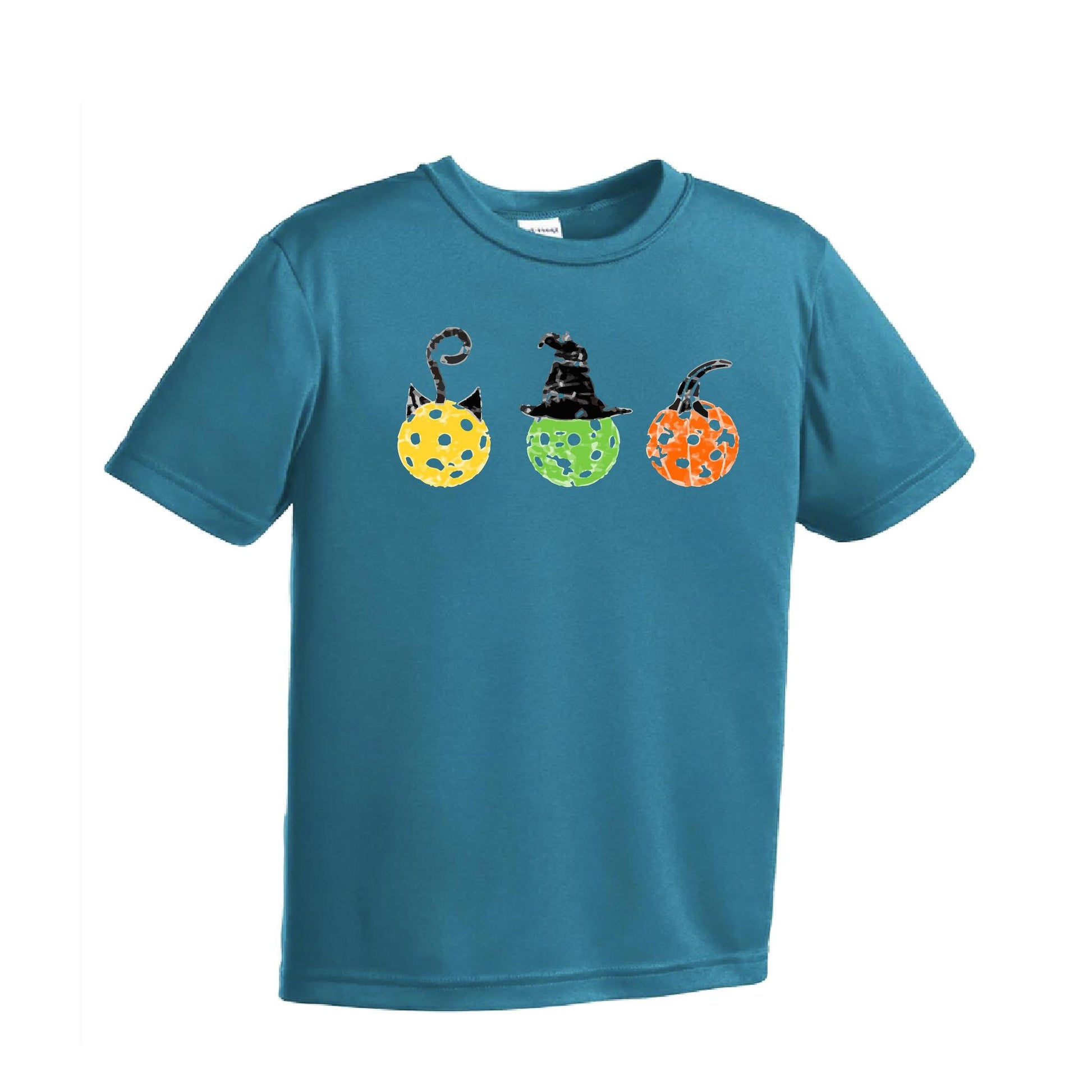 Cat Witch Pumpkin | Youth Short Sleeve Pickleball Performance T-Shirts | 100% Polyester