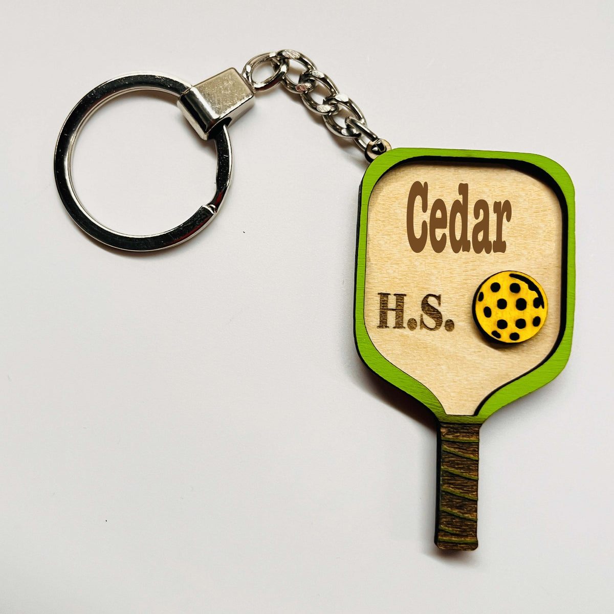 Set of 10 Cedar High Custom Pickleball Paddle Keychain, Personalized Balsa Wood Keychain, Pickleball Player Gift