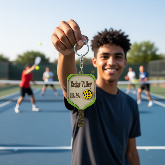Set of 10 Cedar Valley Custom Pickleball Paddle Keychain, Personalized Balsa Wood Keychain, Pickleball Player Gift,