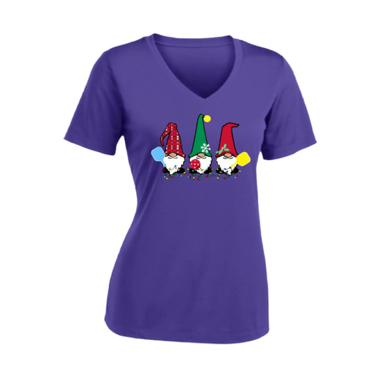 Christmas Gnomes | Clearance Women's Short Sleeve V-Neck Pickleball Performance T-Shirts | 100% Polyester