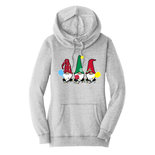 Christmas Gnomes | Women’s Cowl-Neck Hoodie Pickleball Sweatshirt | 55% Cotton 45% Poly Fleece