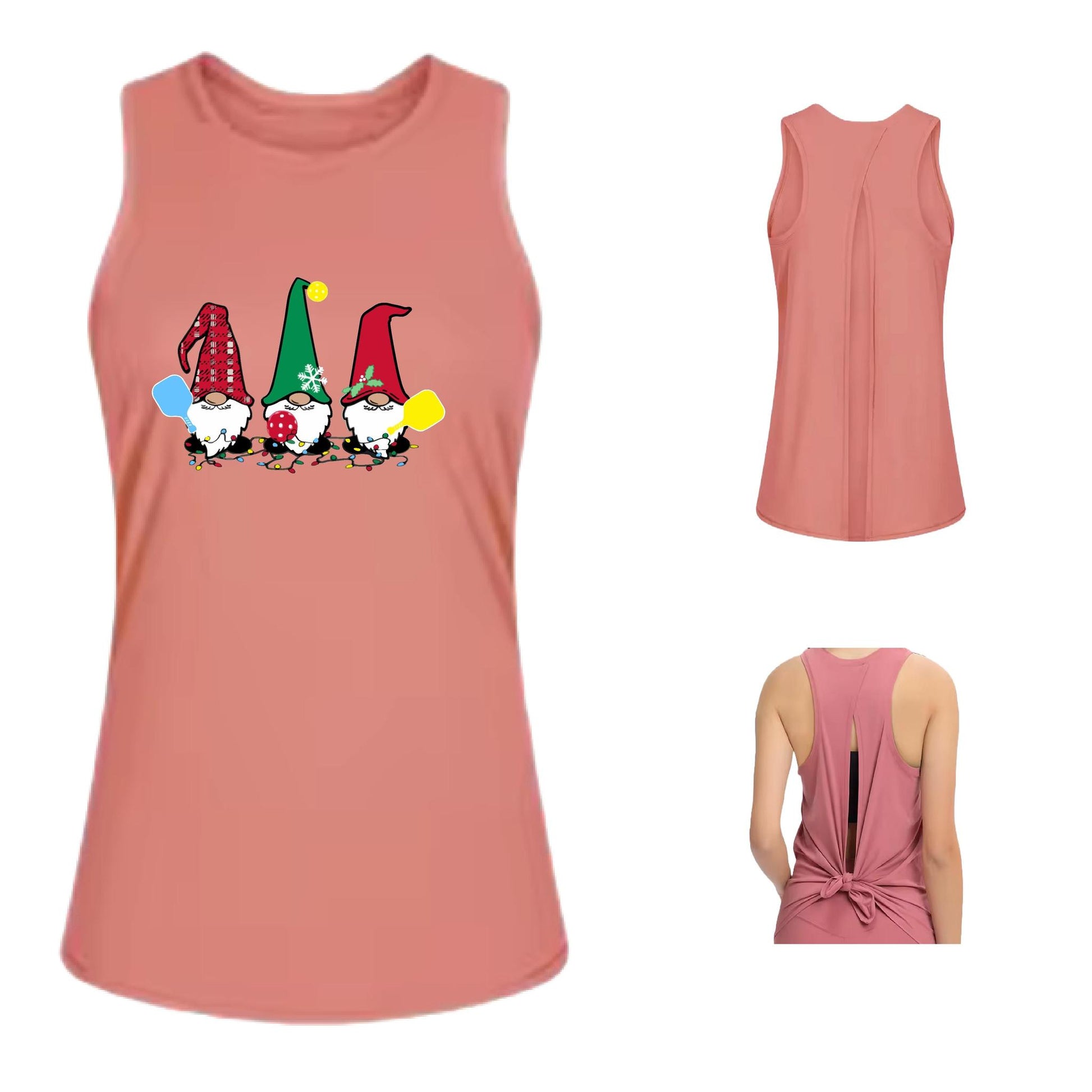 Christmas Gnomes | Women's Split Back or Tied Back Pickleball Performance Tank | 80/20 Nylon Spandex Mix