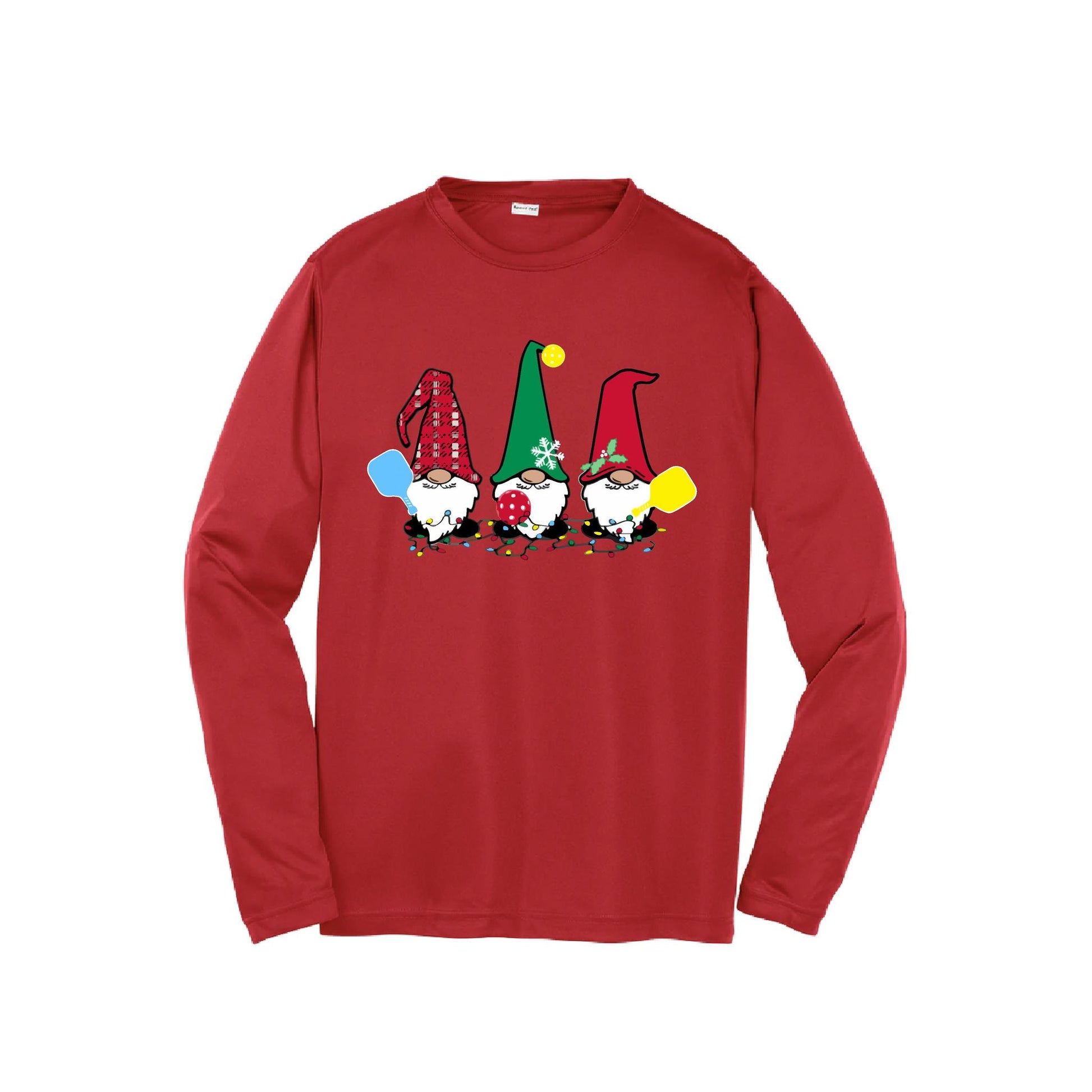 Christmas Gnomes | Youth Long Sleeve Pickleball Performance T-Shirts | 100% Polyester