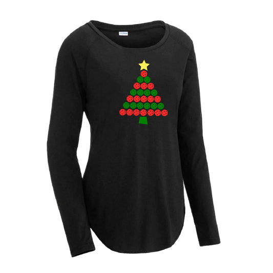 Christmas Tree | Clearance Women's Long Sleeve Scoop Neck Pickleball Performance T-Shirts | 75/13/12 poly/cotton/rayon