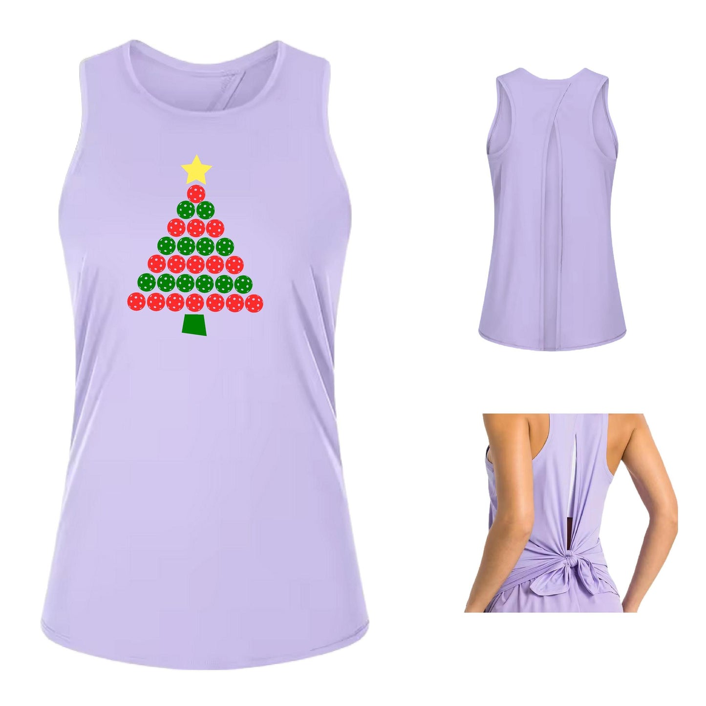 Christmas Tree | Clearance Women's Split Back or Tied Back Pickleball Tank | 80/20 Nylon Spandex Mix