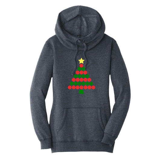 Christmas Tree | Women’s Cowl-Neck Hoodie Pickleball Sweatshirt | 55% Cotton 45% Poly Fleece